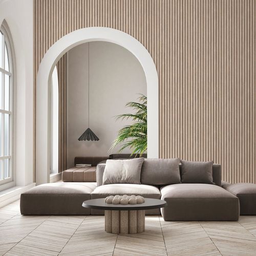 Non-woven wallpaper 3D look stripes brown grey 81694