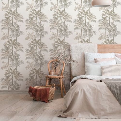 Non-woven wallpaper jungle palm trees cream brown 82454