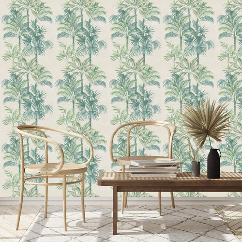 Non-woven wallpaper jungle palm trees beige green 82456