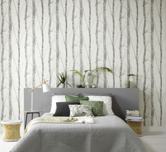 Non-woven wallpaper branches nature white grey glitter 6305-10
