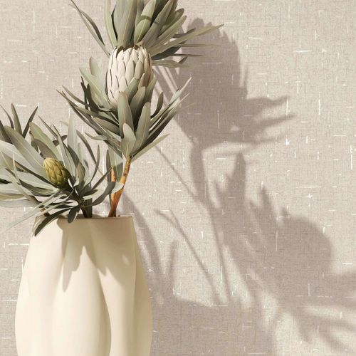 Non-woven wallpaper textile look white beige metallic 35114