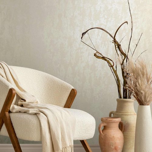 Non-woven wallpaper plaster look cream pearl gloss 35128