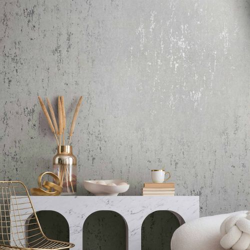 Non-woven wallpaper concrete look light grey silver 35144