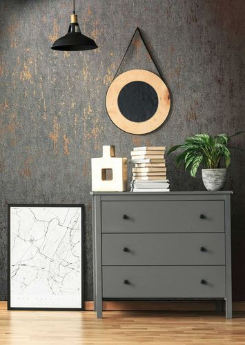 Non-woven wallpaper concrete look grey copper 35146