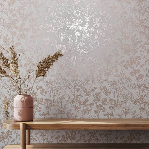 Non-woven wallpaper wildflowers cream gold metallic 82463