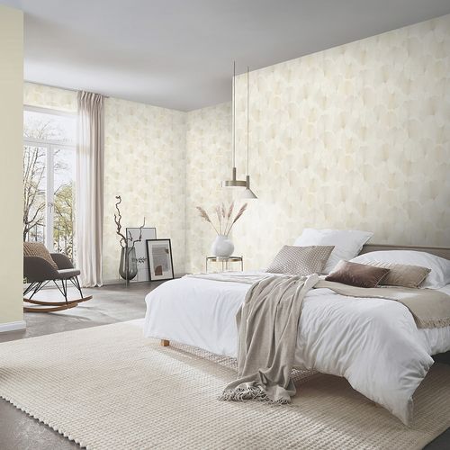 Non-woven wallpaper floral leaves cream glitter 10470-14