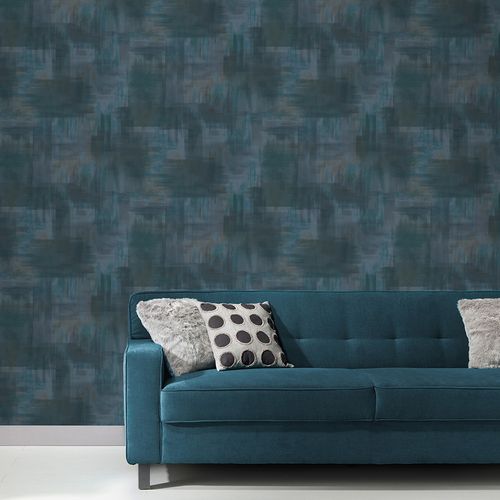Non-woven wallpaper plaster look petrol blue grey 10480-08