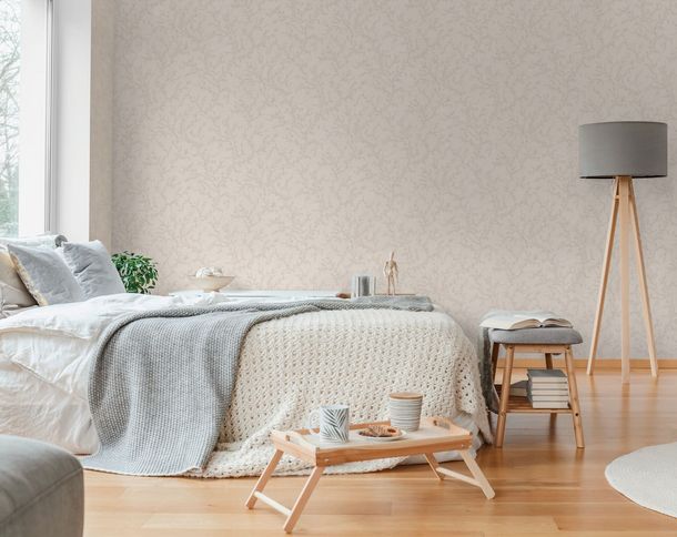 Non-woven wallpaper floral leaves cream taupe 79090-2