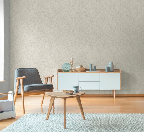 Non-woven wallpaper floral leaves cream grey 79090-3