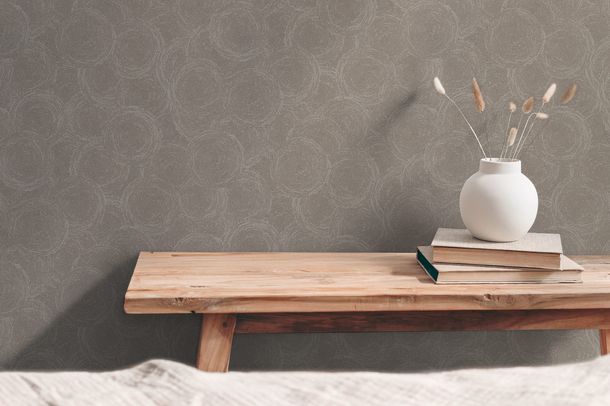 Non-woven wallpaper circles brown silver metallic 79093-2