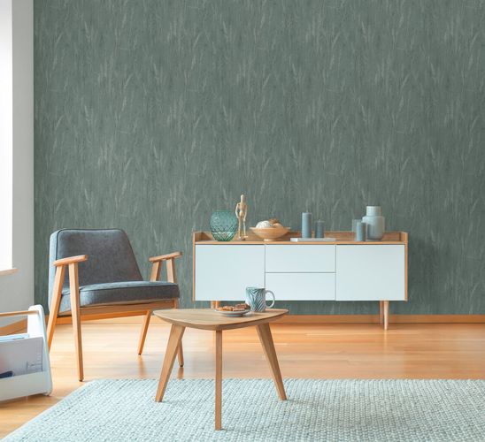 Non-woven wallpaper floral green silver metallic 79094-1