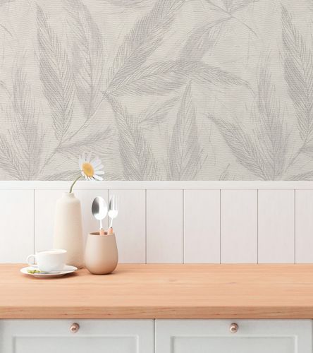 Non-woven wallpaper leaves grey silver metallic 79096-4