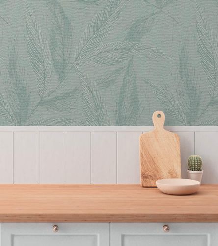 Non-woven wallpaper leaves green silver metallic 79096-5