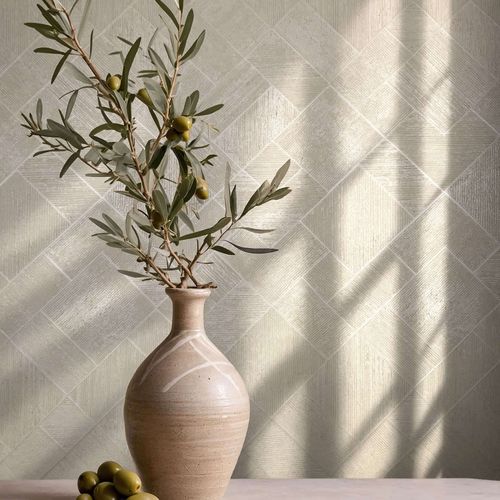 Non-woven wallpaper tiles cream pearl gloss 35409 10,05x1,06m