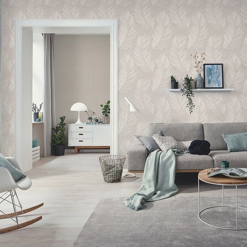 Non-woven wallpaper feathers grey brown glitter 10516-37