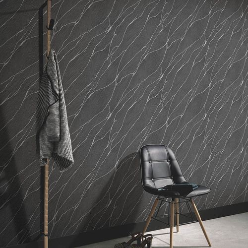 Non-woven wallpaper grain pattern black silver 10440-15
