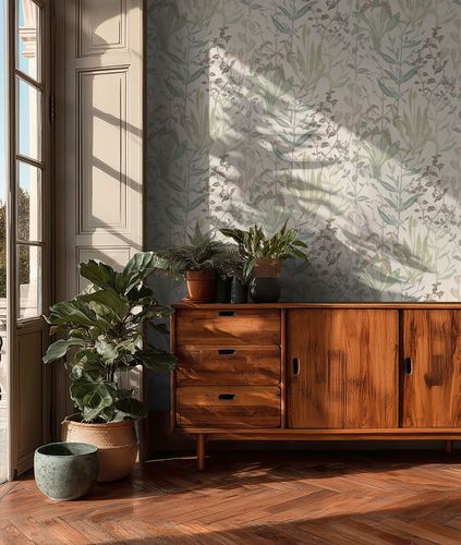 Non-woven wallpaper Tropical White Green Brown 79009-2