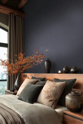 Non-woven wallpaper textile look solid dark blue 79010-5