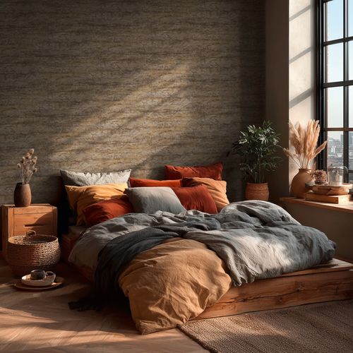 Non-woven wallpaper stone look used look brown gray 79199-1