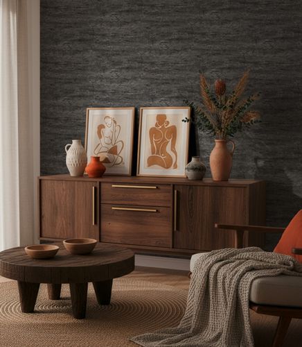 Non-woven wallpaper stone look used look black grey 79199-2