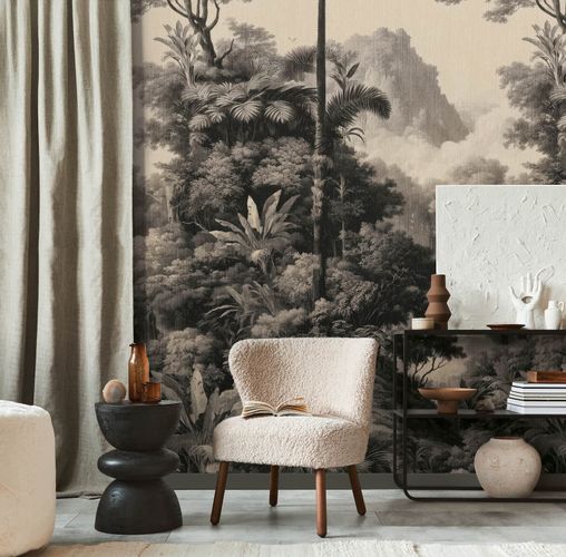 Photo wallpaper Jungle Tropical Beige Cream Black 79216-9