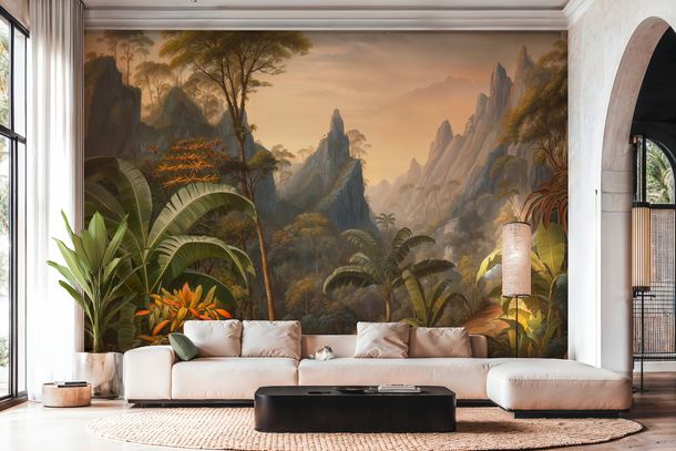 Photo wallpaper Jungle Floral Trees Green Beige 76190-1