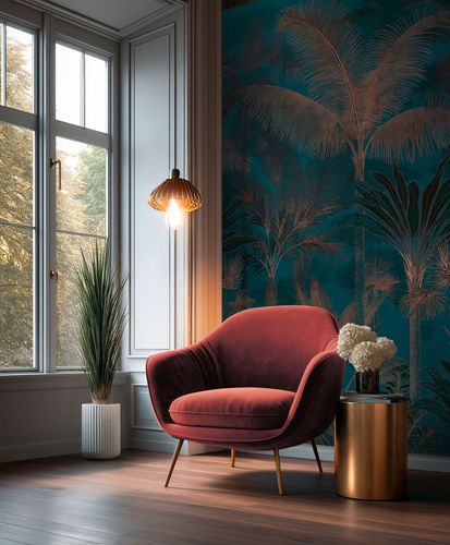 Photo wallpaper Jungle Palms Shabby Blue Brown 76190-6