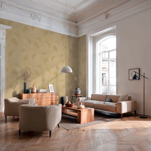 Non-woven wallpaper pattern lines yellow cream 79160-4