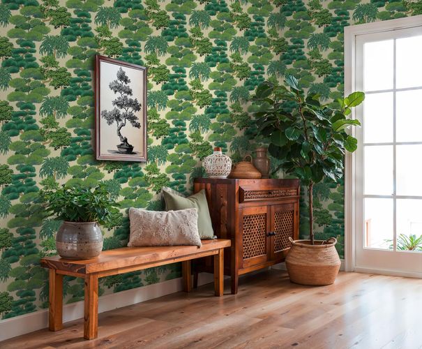 Non-woven wallpaper Jungle Tropical Beige Green 79161-1