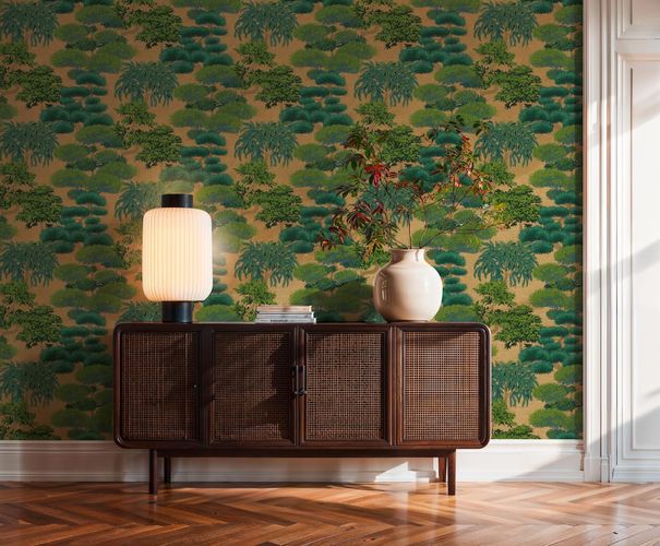 Non-woven wallpaper Jungle Green Gold Metallic 79161-2