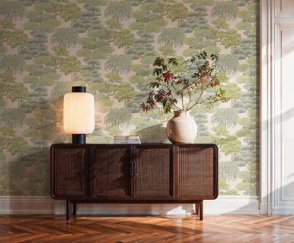 Non-woven wallpaper Jungle Tropical Cream Green 79161-3