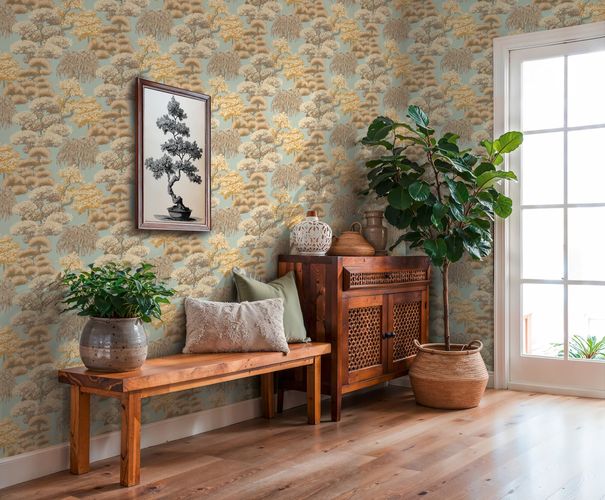 Non-woven wallpaper Jungle Tropical Blue Beige 79161-4