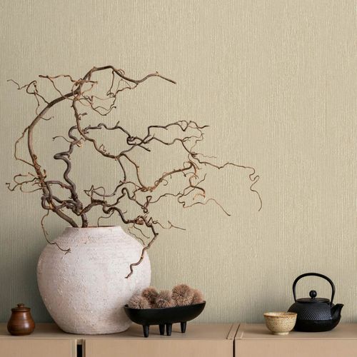 Non-woven wallpaper plain wood look beige cream 35358
