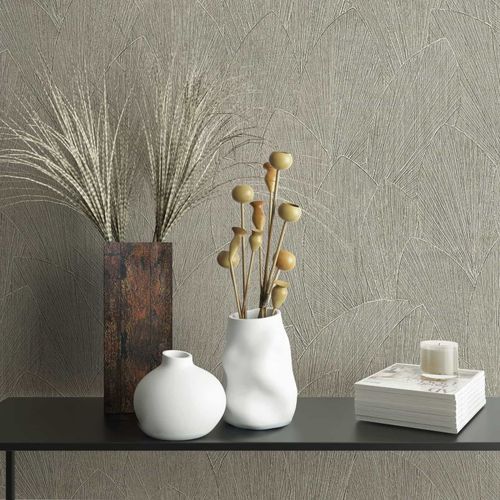 Non-woven wallpaper leaf pattern texture grey brown 35383