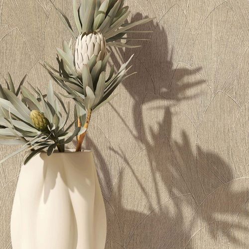 Non-woven wallpaper leaf pattern texture beige brown 35387
