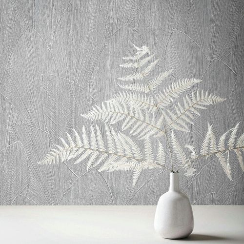 Non-woven wallpaper leaf pattern texture light grey 35392