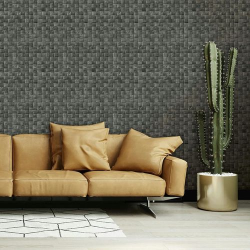 Non-woven wallpaper wood look graphic anthracite 45743