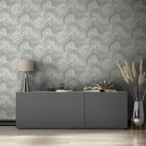 Non-woven wallpaper marble look wave pattern grey 45758