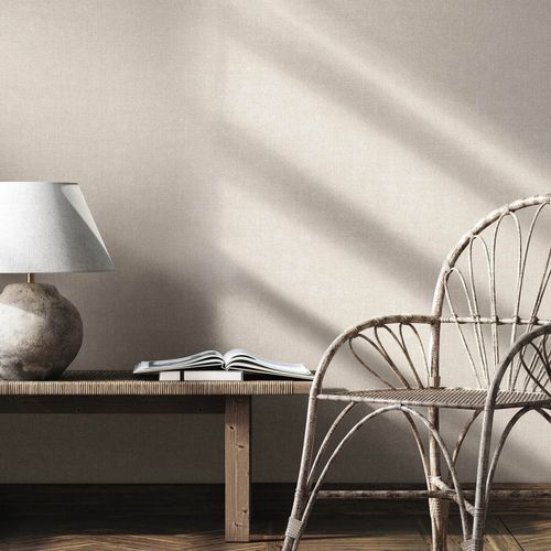 Non-woven wallpaper plain textile look beige grey 45778