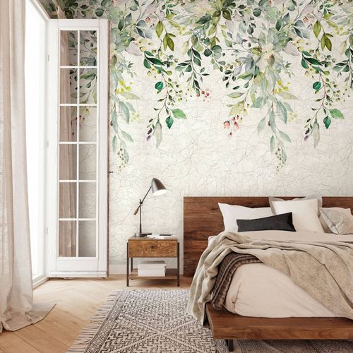 Photo Wallpaper Floral Concrete Look Beige Green 42176