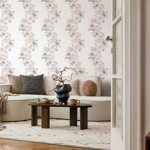 Non-woven Wallpaper Floral Floral White Grey Beige 89013