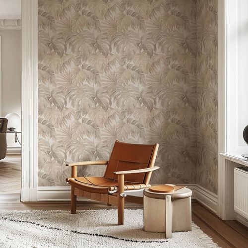 Non-woven Wallpaper Leaves Cream Beige Taupe 10558-02