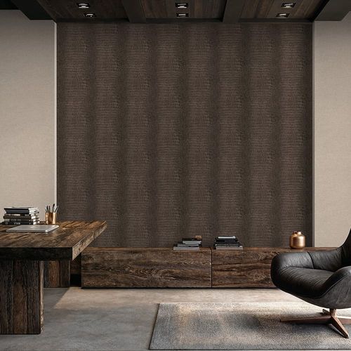 Non-woven wallpaper crocodile look brown metallic 10560-11