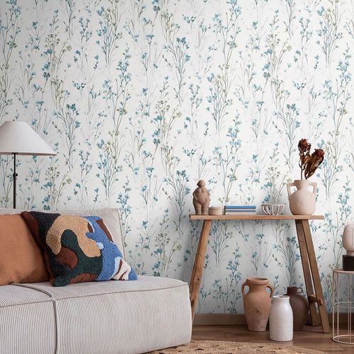 Non-woven Wallpaper Floral White Blue Grey 10561-18