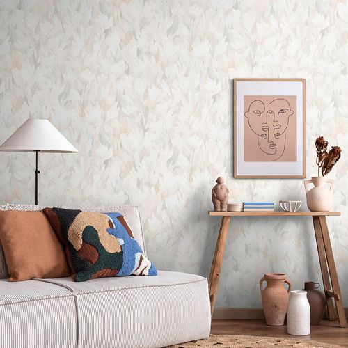 Non-woven Wallpaper Flowers Cream Beige Grey 10586-02