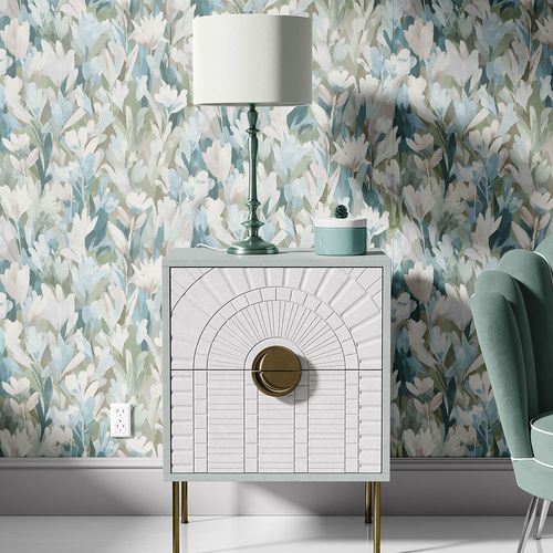 Non-woven Wallpaper Flowers Blue Green Brown 10586-07