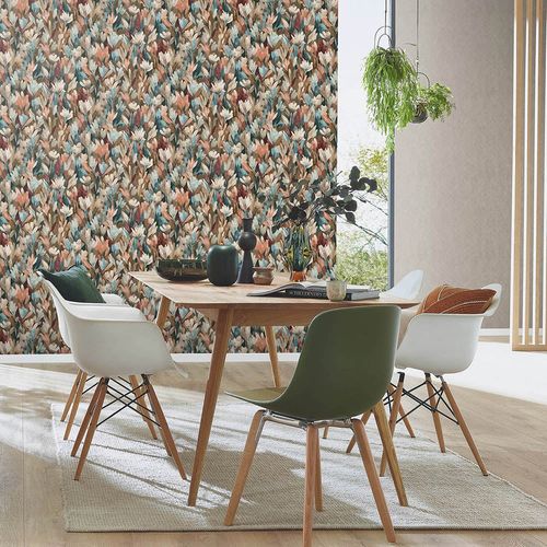 Non-woven Wallpaper Flowers Brown Blue Orange 10586-11
