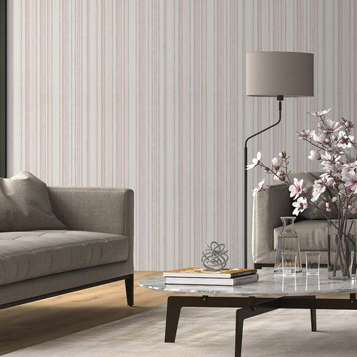 Non-woven Wallpaper Stripes Pink Beige Cream 10588-05
