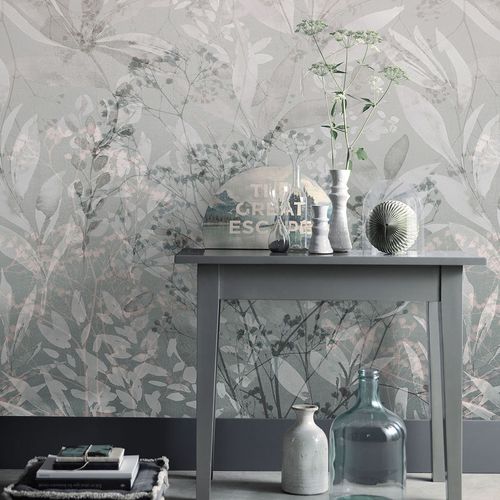Photo Wallpaper Leaf Pattern Floral Taupe Grey 22102-07-01
