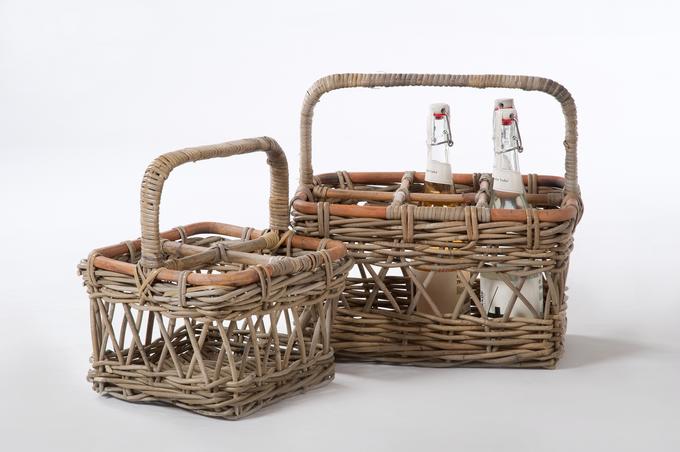 Rattan-Flaschenkorb grau - für 6 Flaschen